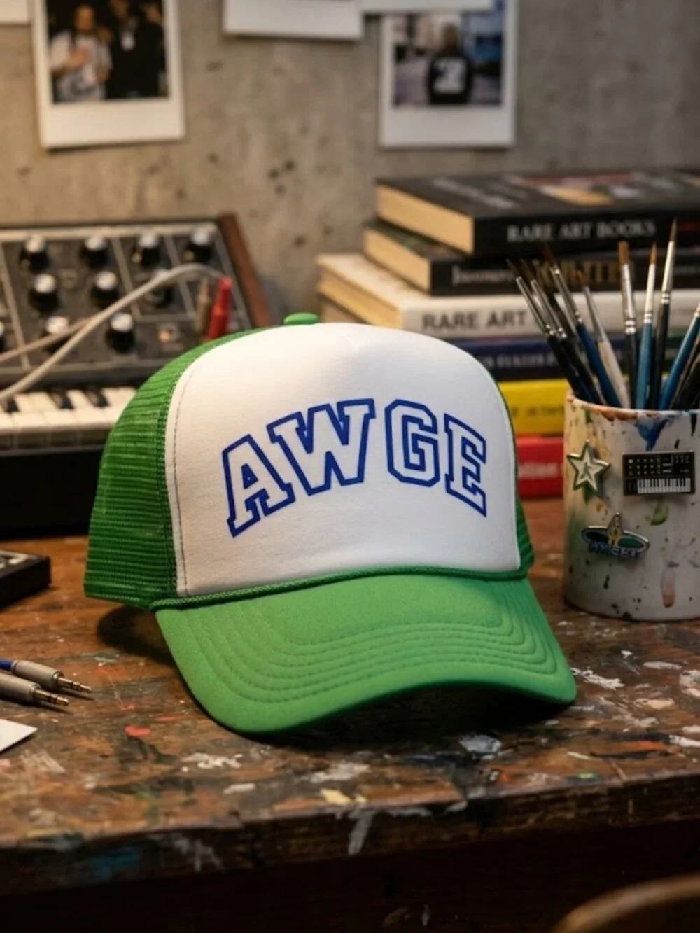 Retro ASAP Rocky AWGE Trucker Hat Green White Foam Varsity Snapback Cap New